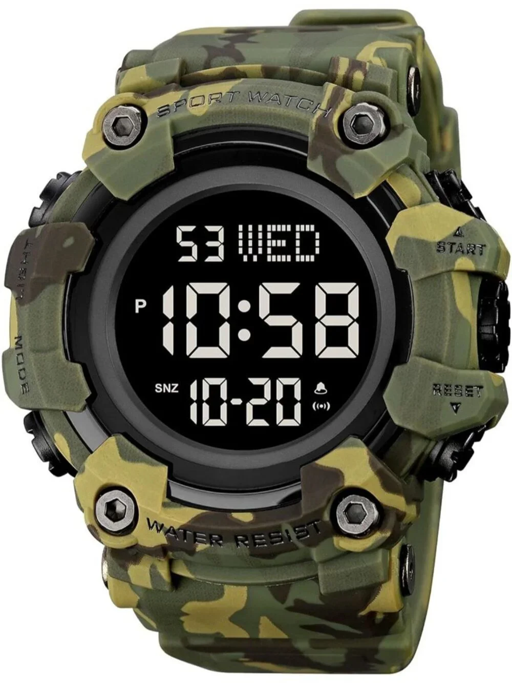 Men's Camouflage Green Analog Rubber Band Waterproof Electronic Digital Watch